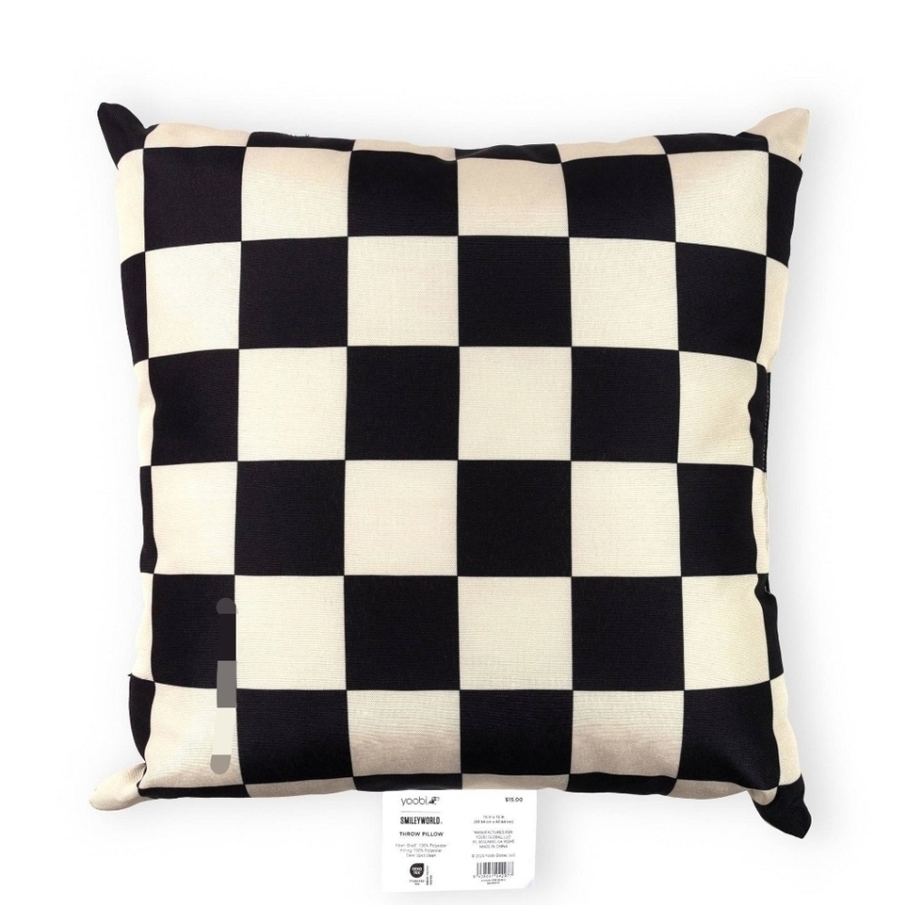 Yoobi SmileyWorld Throw Pillow. 16x16 Checkered Pattern. - Picture 2 of 2